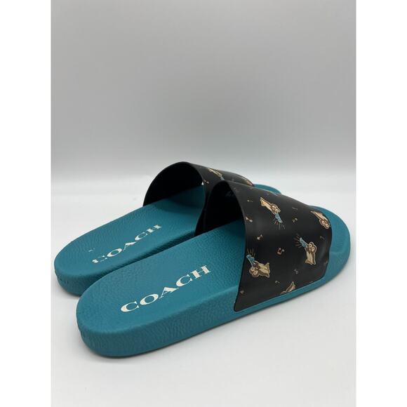 Coach Women's Udele Sport Slide Bird Printed Black Blue C6965 Size 10B - Picture 10 of 12